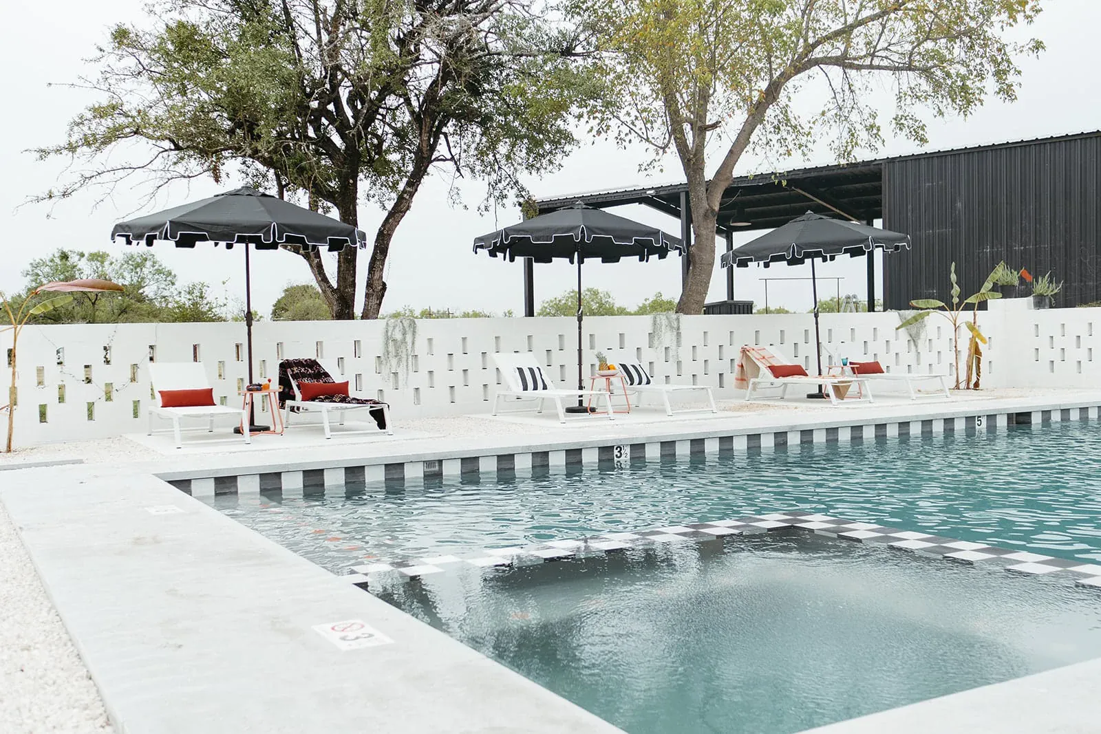 Swimming pool and shaded patio at Rancho Moonrise