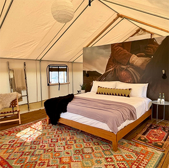 Premium safari tent with private ensuite bathroom at Rancho Moonrise near Austin Texas